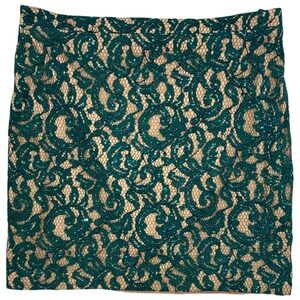 Abby Paris Teal Glitter Lace Mini Skirt Lined Party‎ Prom Cocktail Size 16 NWOT